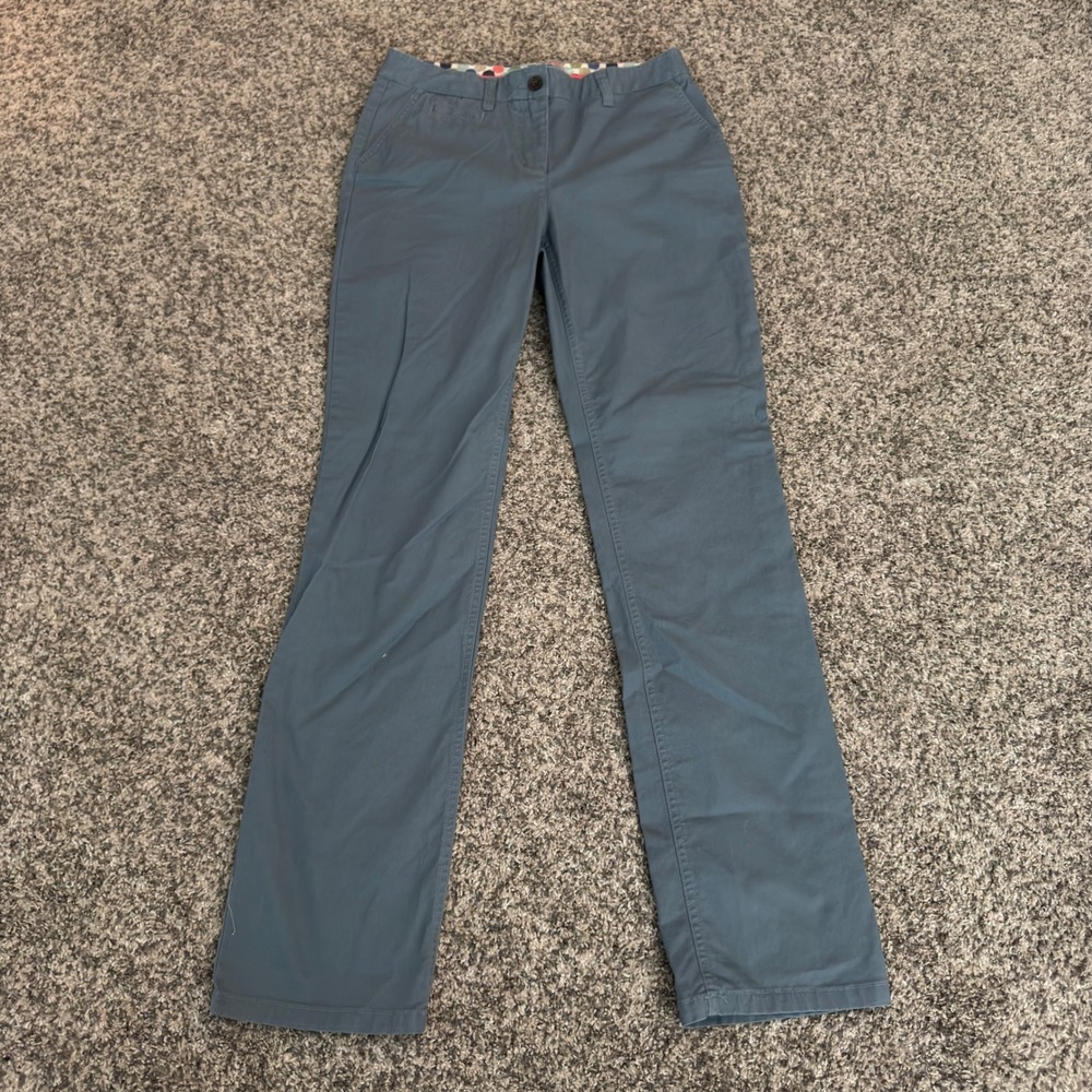Boden Richmond Chino Pants Blue Straight Leg Polka Dot Lining Womens 6P